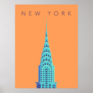 Póster Chrysler Building New York Art Deco - Naranja de t