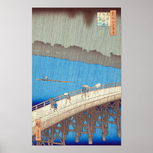 Póster Chubasco sobre el puente Atake, Utagawa Hiroshige