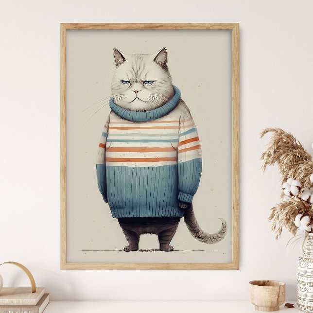 Póster Chubby Cat In Cozy Sweater, Funny Kitty Decor, Fun (Subido por el creador)