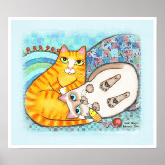 Póster Chubby Tabby y el gato siamés