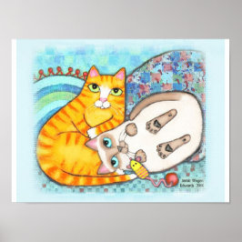 Póster Chubby Tabby y el gato siamés