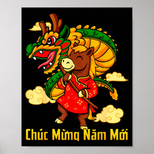Póster Chuc Mung Nam Moi 2026 Año del Caballo Dragón Da