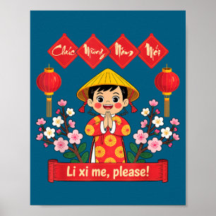 Póster Chuc Mung Nam Moi 2026 Niña Vietnamita Año Nuevo L