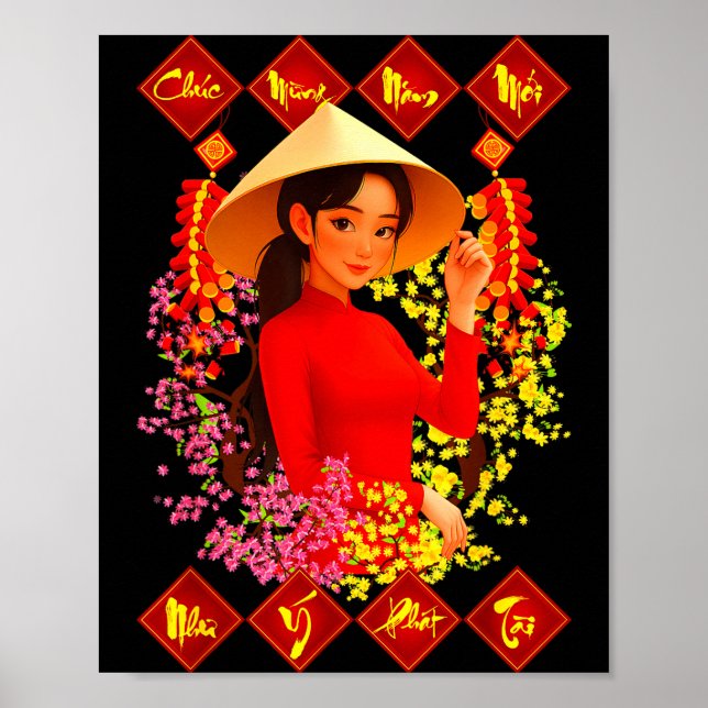 Póster Chuc Mung Nam Moi Tet Binh Ngo 2026 Vietnamese Gir (Frente)
