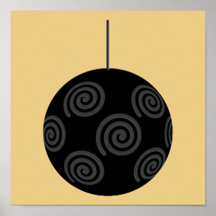 Póster Chuchería negra y gris del navidad en el oro
