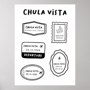 Póster Chula Vista - Colección de sellos de viaje