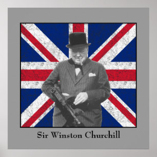 Póster Churchill Posando Con Un Gun Tommy