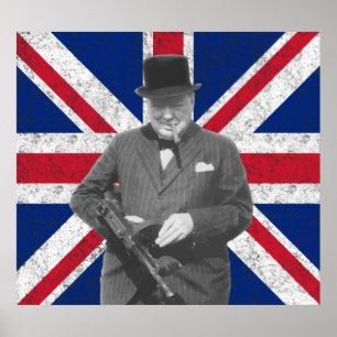 Póster Churchill Posando Con Un Gun Tommy