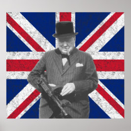 Póster Churchill Posando Con Un Gun Tommy