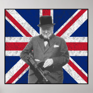 Póster Churchill Posando Con Un Gun Tommy