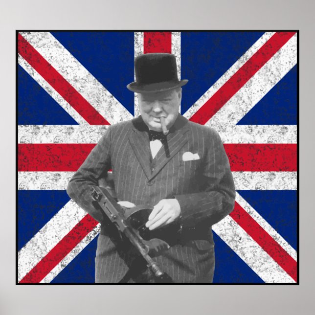 Póster Churchill Posando Con Un Gun Tommy (Frente)