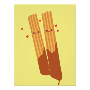 Póster Churros españoles románticos azules con chocolate