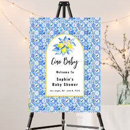 Póster Ciao Baby, Blue Tiles And Lemons Baby Welcome Sign