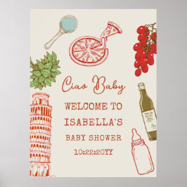 Póster Ciao Baby Line Art Italian Pizza Baby Shower