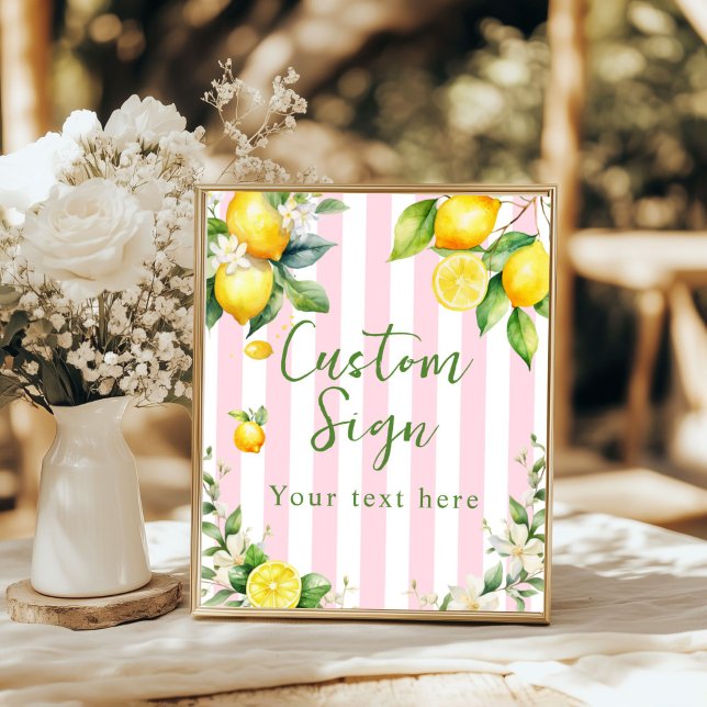 Póster Ciao Bambina Pink Stripe Lemon Custom Sign Poster (Ciao Bambina Theme party Custom sign decoration table)