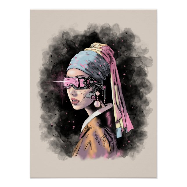 Póster Ciber-Chica con un Pearl Earring (Anverso)