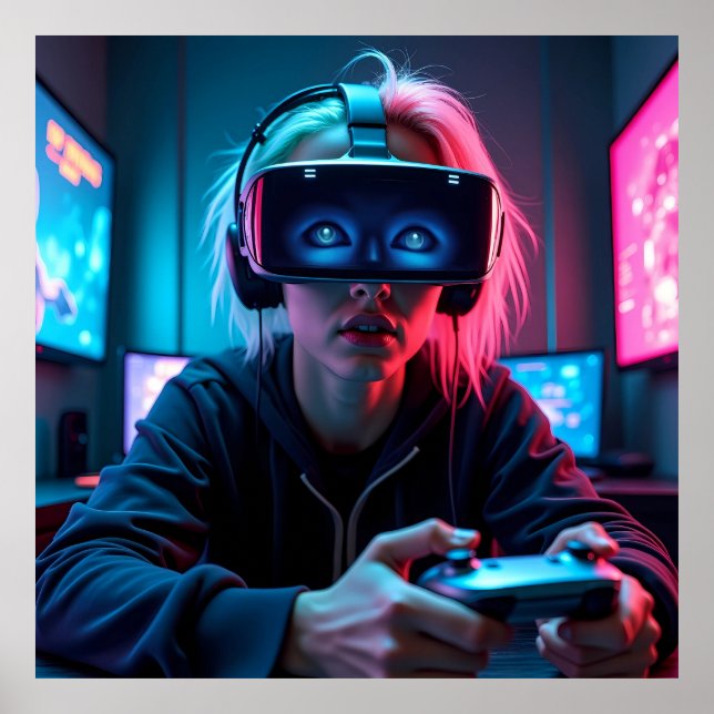 Póster Ciber gamer futurista con AR Visor AI (Frente)