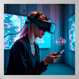Póster "Ciber gamer futurista con AR Visor AI