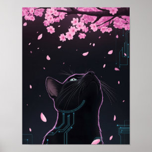 Póster Ciber gazas de flores de gatos   Línea Futurista N