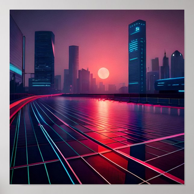 Póster ciberpunk de la ciudad en poster de campo (Frente)