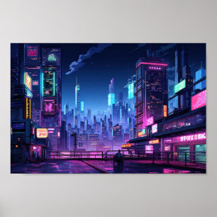 Póster Ciberpunk en la azotea de Tokio