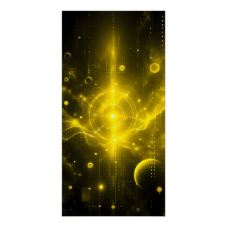 Póster Ciberpunk Futurista de oro HUD Tecnología de Cienc