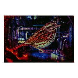 Póster Ciberpunk Sparrow en Neon Cityscape