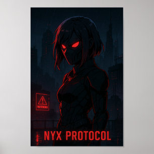 Póster Ciberpunk Warrior Anime Chica