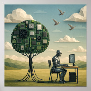 Póster Ciborg Bajo Árbol de Circuitos