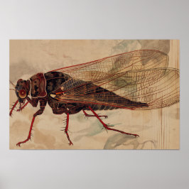 Póster Cicada estilo ukiyo-e con espacio para copiar