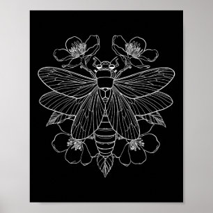 Póster Cicada Flores Insectos Artista De Tatuajes Vintage