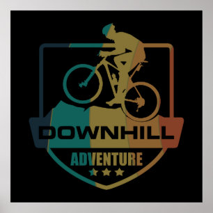 Póster ciclismo de montaña cuesta abajo vintage