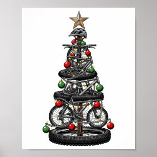Póster Ciclismo de montaña Mtb Navidad Árbol Xmas Diverti