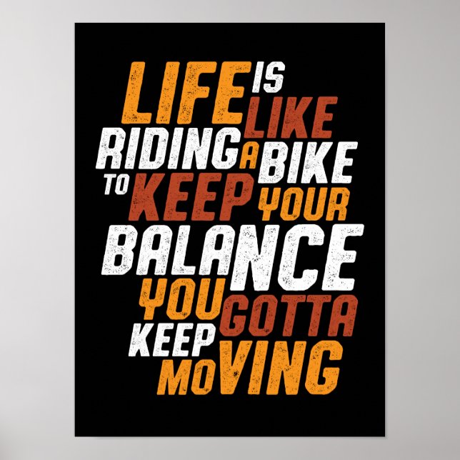 Póster Ciclismo inspirador cita la vida como andar en bic (Frente)
