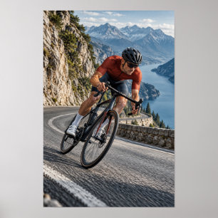 Póster Ciclista de Carretera en Camino Sinuoso de Montaña