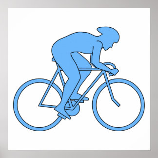Póster Ciclista en carrera. Azul RNK.