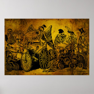 Póster Ciclistas de esqueleto de José Guadalupe Posada