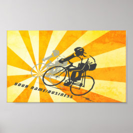 Póster Ciclistas viales con un negocio de ciclismo retro 
