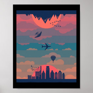 Póster Ciclo de amanecer y atardecer del día y la noche T