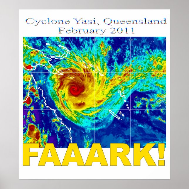 Póster Ciclón Yasi, Queensland, febrero de 2011 (Frente)