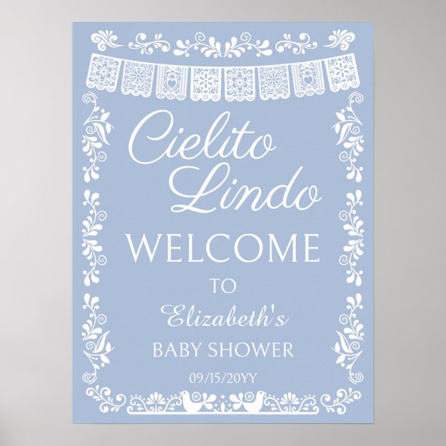 Póster Cielito Lindo Baby Shower Dusty Blue Welcome (Frente)