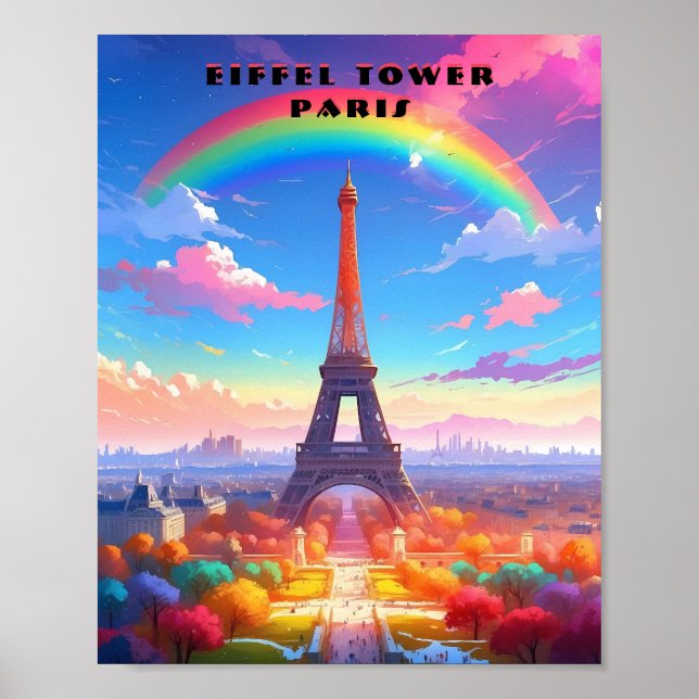 Póster Cielo arcoiris de la Torre Eiffel de París (Frente)