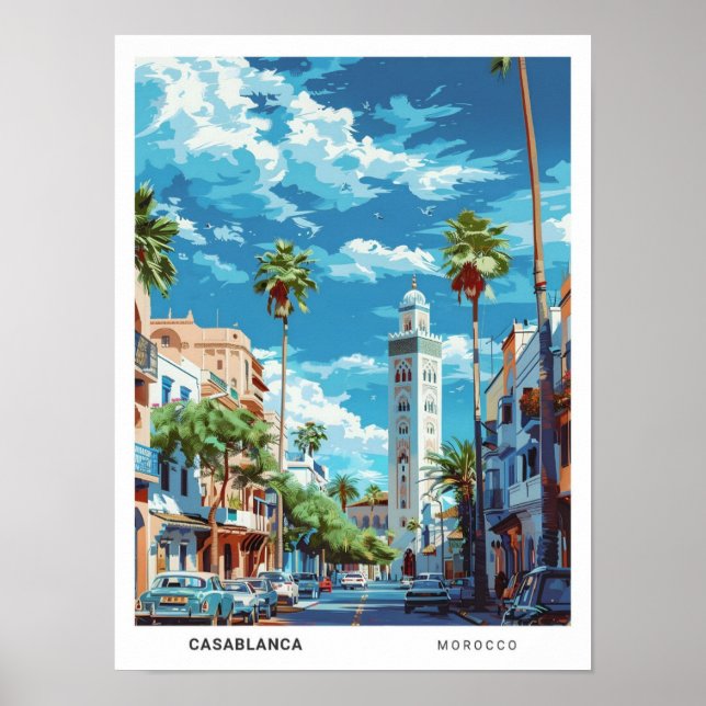 Póster Cielo azul en Casablanca Marruecos Viajes de época (Frente)