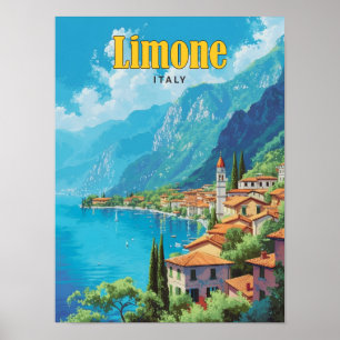 Póster Cielo azul en Limone Italia Viajes de época