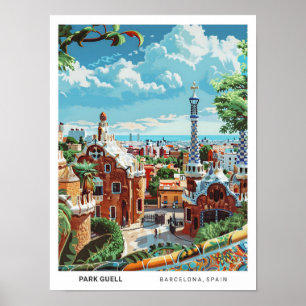 Póster Cielo azul en Park Guell Barcelona España Viaje