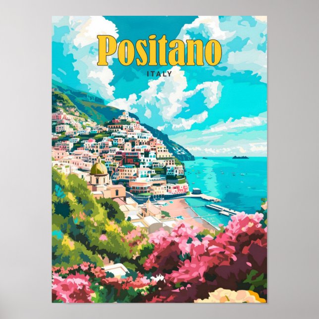 Póster Cielo azul en Positano Italia Viajes de época (Frente)
