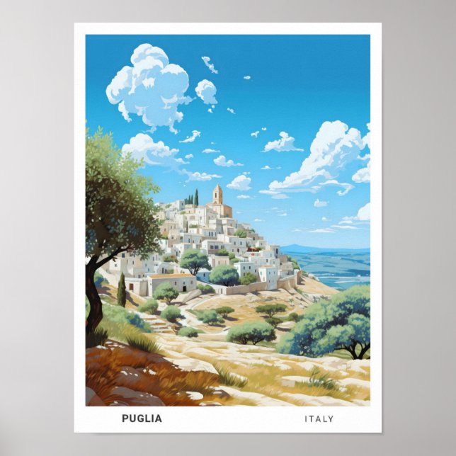 Póster Cielo azul en Puglia Italia Viajes de época (Frente)