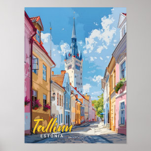 Póster Cielo azul en Tallín Estonia Viajes de época