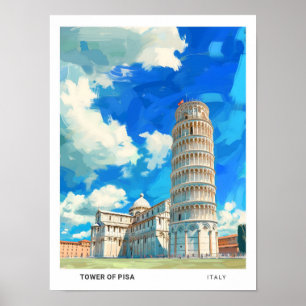 Póster Cielo azul en Torre de Pisa Italia Viaje de Vintag