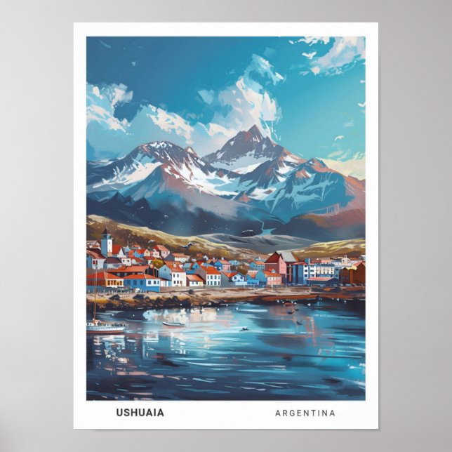 Póster Cielo azul en Ushuaia Argentina Viajes de época (Frente)